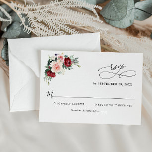 Cartão RSVP Casamento Mínimo de Flores de Escamudo com Aquare