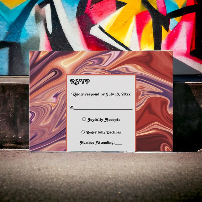 Cartão RSVP Casamento Mínimo de Pintura de Óleo de Lava Abstra (Criador carregado)