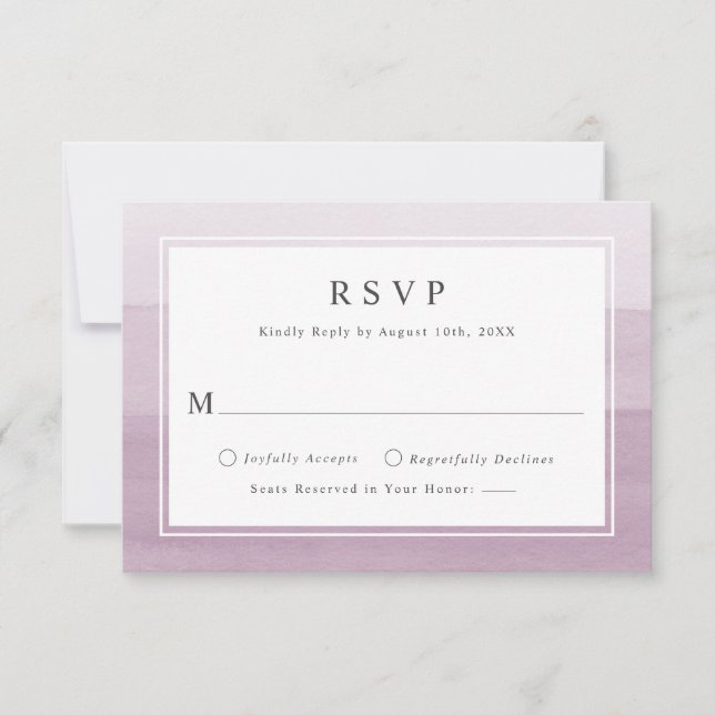 Cartão RSVP Casamento Mínimo de Plum Watercolor (Frente)