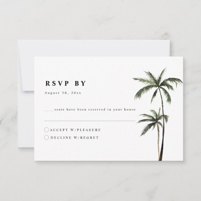 Cartão RSVP Casamento Mínimo de Praia da Ilha Tropical Palm Tr (Frente)