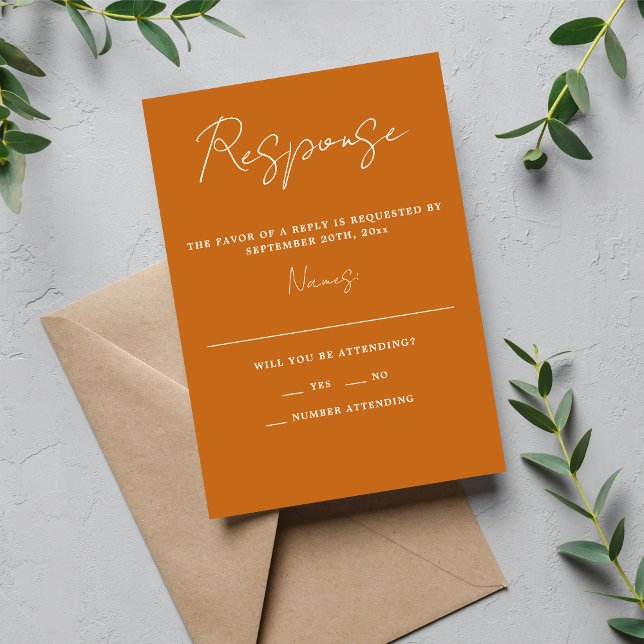 Cartão RSVP Casamento Mínimo de Pumpkin com Simplicidade 3 Ver (Criador carregado)