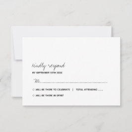 Cartão RSVP Casamento Mínimo de Script Preto e Branco Moderno