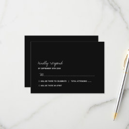 Cartão RSVP Casamento Mínimo de Script Preto e Branco Moderno