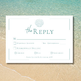 Cartão RSVP Casamento Mínimo de Tipografia Aqua & White Shell