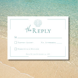 Cartão RSVP Casamento Mínimo de Tipografia Aqua & White Shell