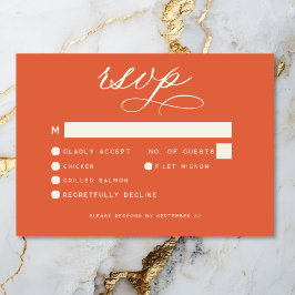 Cartão RSVP Casamento Mínimo do Script Laranja Moderno Sunset