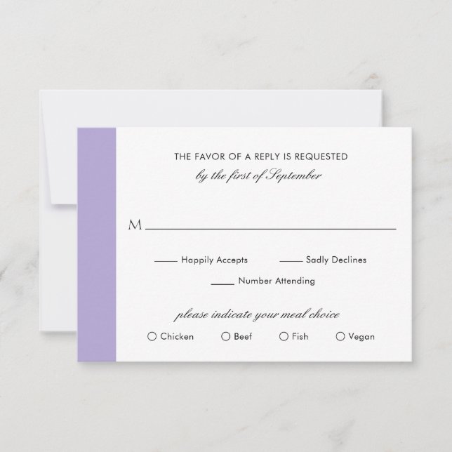Cartão RSVP Casamento Mínimo Elegante de Lavanda Digital Purpl (Frente)