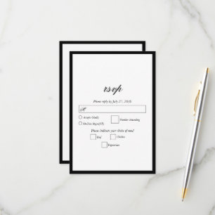 Cartão RSVP Casamento Mínimo Elegante do Monograma Branco Negr