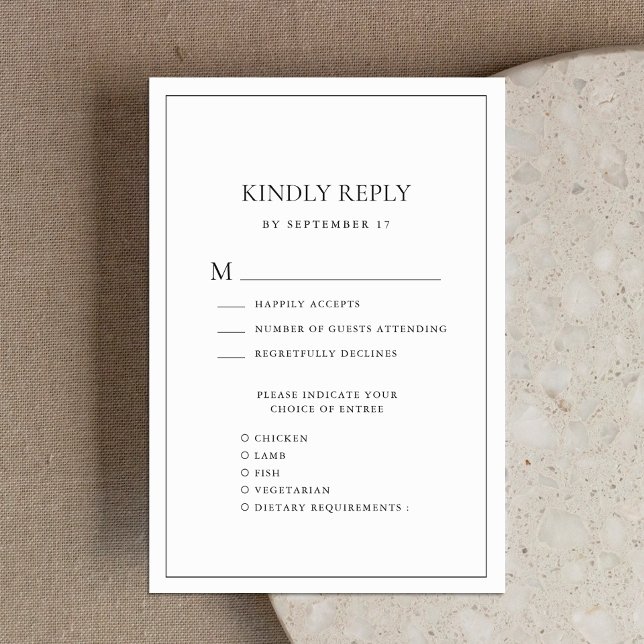 Cartão RSVP Casamento Mínimo Elegante Negro e Branco (Criador carregado)