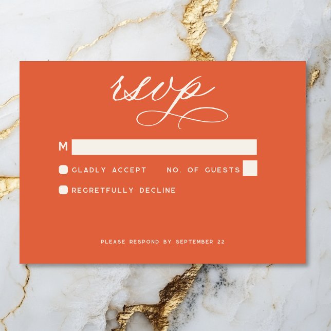 Cartão RSVP Casamento Mínimo Laranja Moderno (Modern Sunset Orange Minimal Wedding RSVP Card)