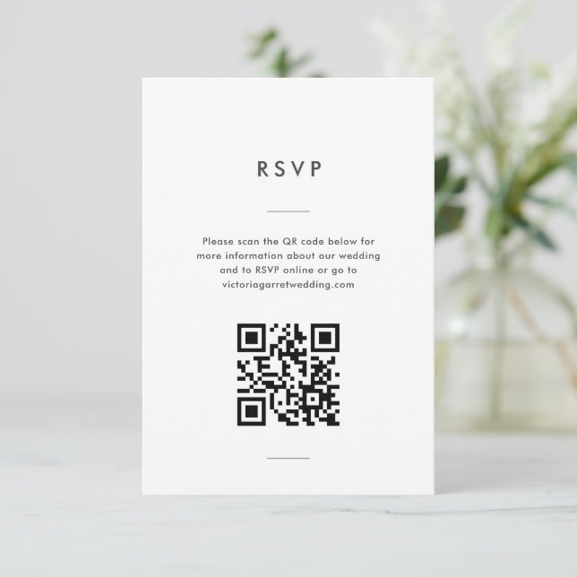 Cartão RSVP Casamento Mínimo Moderno de Script Branco Preto (Em pé/Frente)