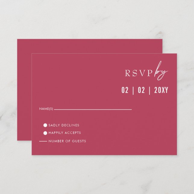 Cartão RSVP Casamento Mínimo Moderno Mínimo Elegante de Magent (Frente/Verso)