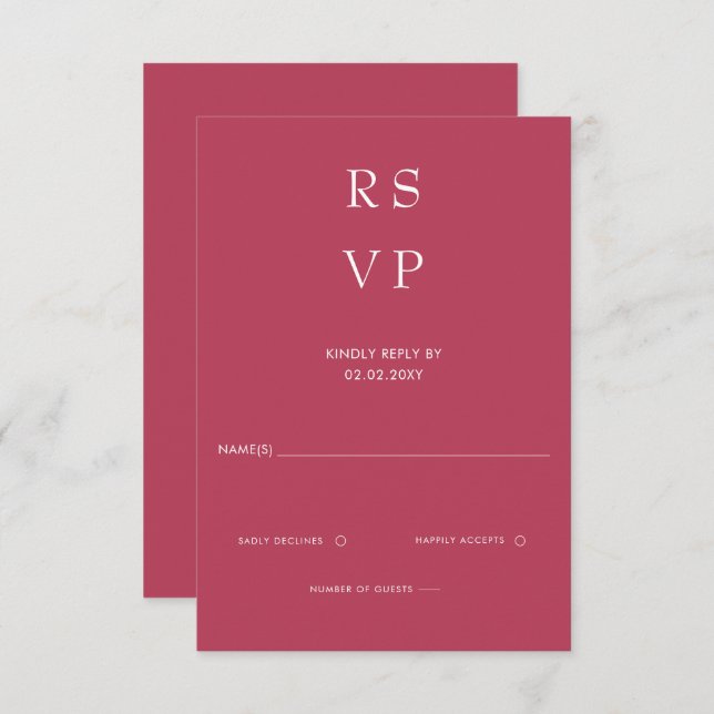 Cartão RSVP Casamento Mínimo Moderno Mínimo Elegante de Magent (Frente/Verso)
