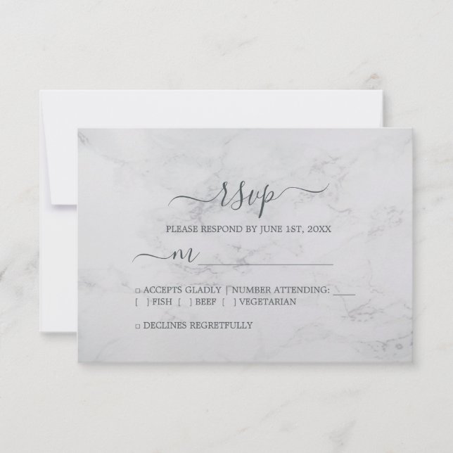 Cartão RSVP Casamento Mínimo Preto-Branco-Chic Script (Frente)