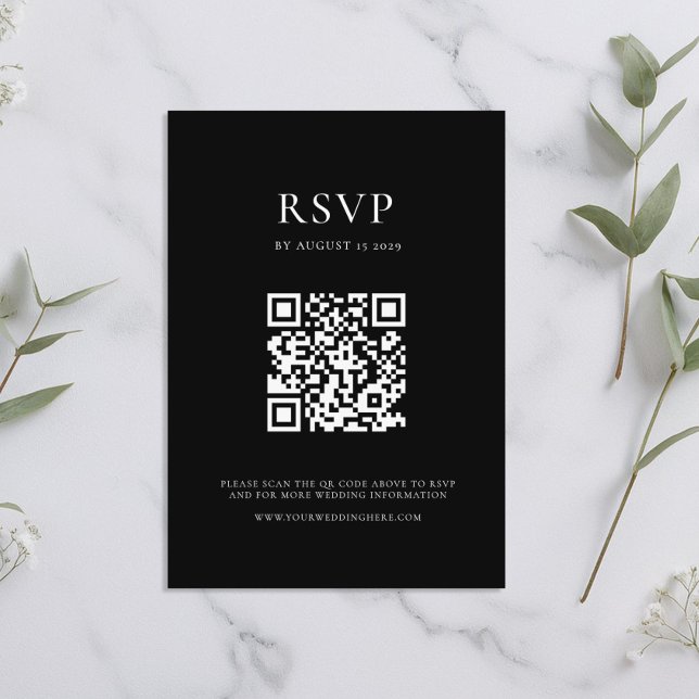 Cartão RSVP Casamento mínimo preto e branco moderno (Criador carregado)
