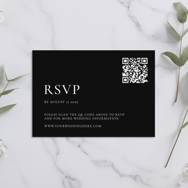 Cartão RSVP Casamento mínimo preto e branco moderno (Criador carregado)
