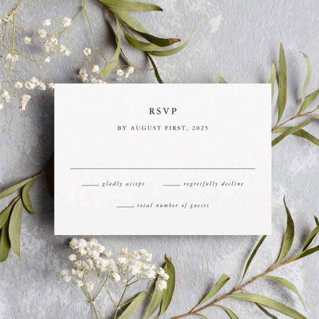 Cartão RSVP Casamento mínimo preto e branco simples (Simple minimalist black and white wedding rsvp cad.)