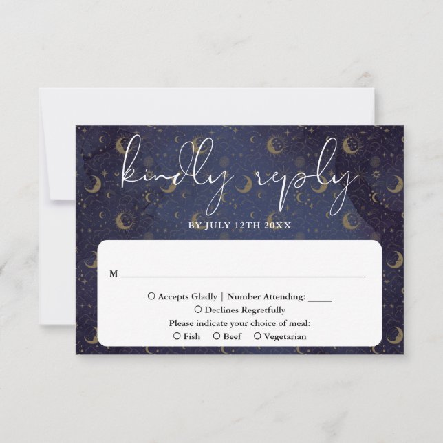 Cartão RSVP Casamento Místico Celestial com Letra Elegante (Frente)