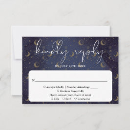 Cartão RSVP Casamento Místico Celestial de Letra Elegante