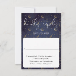 Cartão RSVP Casamento Místico Celestial de Roteiro Elegante