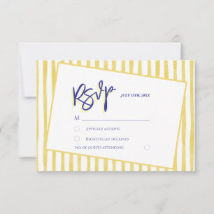 Cartão RSVP Casamento Moderno Amarelo Mão Escrita Pinstripe It