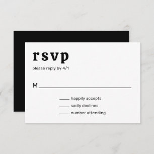Cartão RSVP Casamento Moderno Amelia Black White