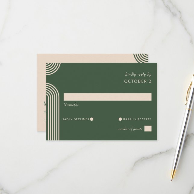 Cartão RSVP Casamento Moderno Arrasto Verde Neutro Russo (Frente/Verso In Situ)