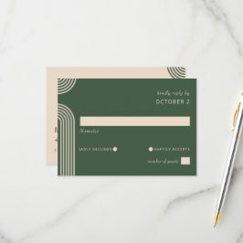 Cartão RSVP Casamento Moderno Arrasto Verde Neutro Russo