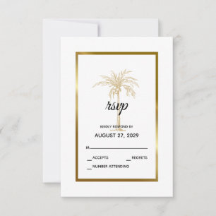 Cartão RSVP Casamento Moderno Árvore de Palma em Ouro Branco E