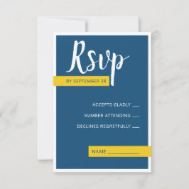 Cartão RSVP Casamento moderno azul e amarelo mínimo