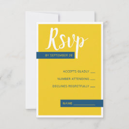 Cartão RSVP Casamento moderno azul e amarelo mínimo