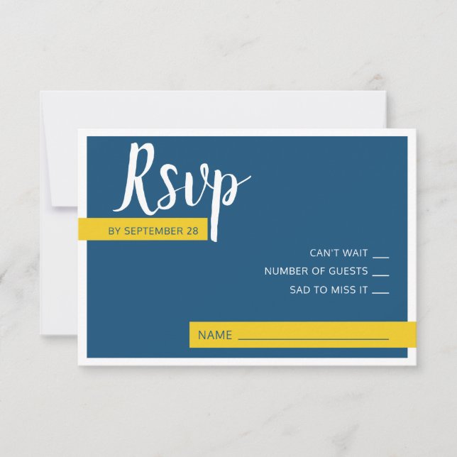 Cartão RSVP Casamento moderno azul e amarelo mínimo (Frente)