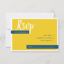 Cartão RSVP Casamento moderno azul e amarelo mínimo