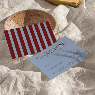 Cartão RSVP Casamento Moderno Azul Vermelho Luxuoso Chique