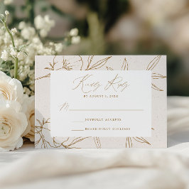 Cartão RSVP Casamento Moderno Botânico Floral Creme e Dourado