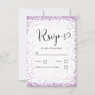 Cartão RSVP Casamento Moderno Branco com Brilho Roxo
