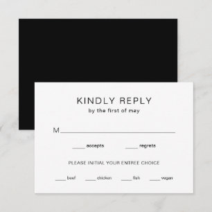 Cartão RSVP Casamento Moderno Branco e Negro