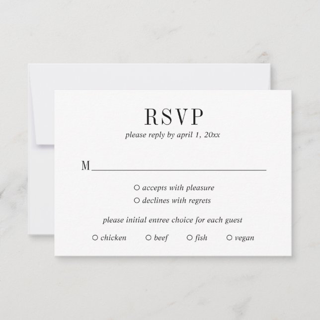 Cartão RSVP Casamento Moderno Branco e Negro (Frente)