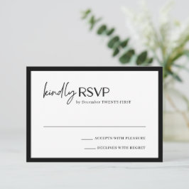 Cartão RSVP Casamento Moderno Branco e Negro Chic
