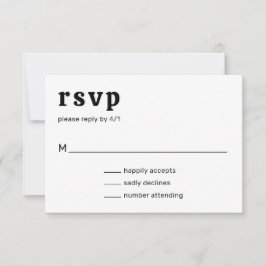 Cartão RSVP Casamento Moderno Branco e Preto de Letra Retroati