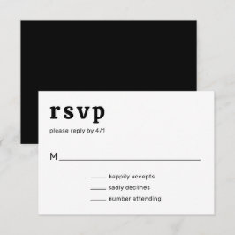 Cartão RSVP Casamento Moderno Branco e Preto de Letra Retroati