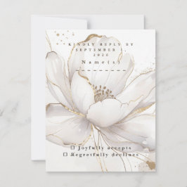 Cartão RSVP Casamento Moderno Branco Magnólia Dourada Personal
