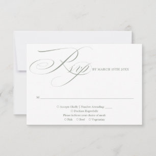 Cartão RSVP Casamento Moderno Chic Elegante Script Verde Sálvi