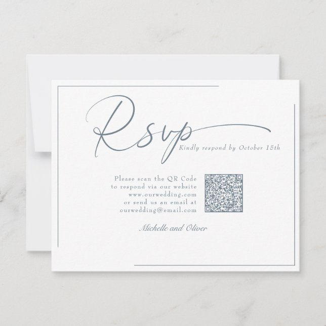 Cartão RSVP Casamento Moderno Clássico Caligrafia  QR Code RSV (Frente)