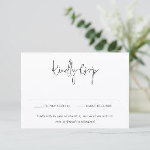 Cartão RSVP Casamento Moderno Clássico Preto e Branco