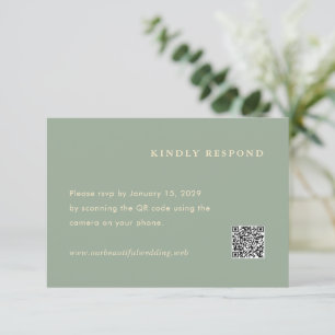 Cartão RSVP Casamento Moderno Código QR Simples Verde Salvia