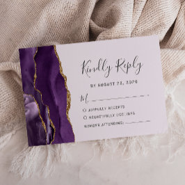 Cartão RSVP Casamento Moderno com Ágata Dourada Roxa Pálida