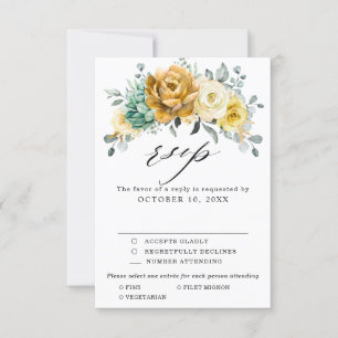 Cartão RSVP Casamento Moderno com Amarelo Mostarda e Floral Sa