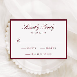 Cartão RSVP Casamento Moderno com Borda Borgonha