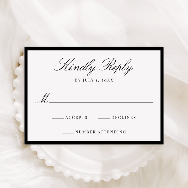 Cartão RSVP Casamento Moderno com Borda Preta (Criador carregado)